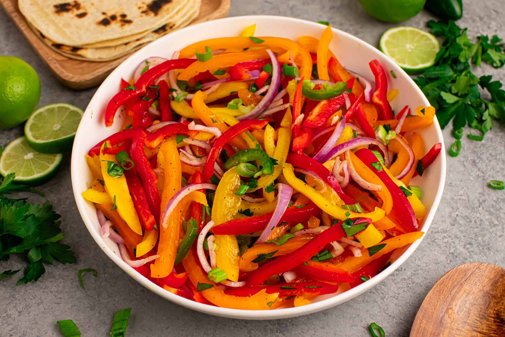 Bell Pepper Slaw tossed in a bowl.