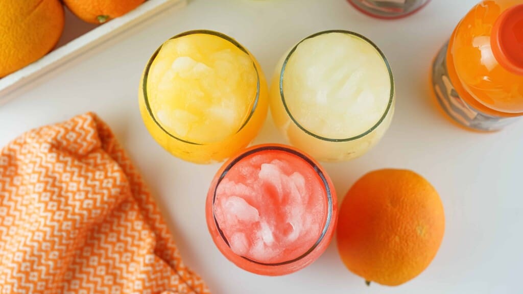 Overhead view of flavored Gatorade Slushies.