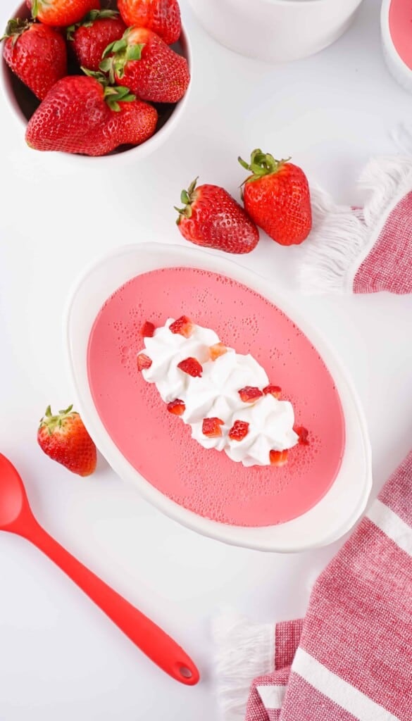 Overhead view of Strawberry Fluffy Protein Yogurt.