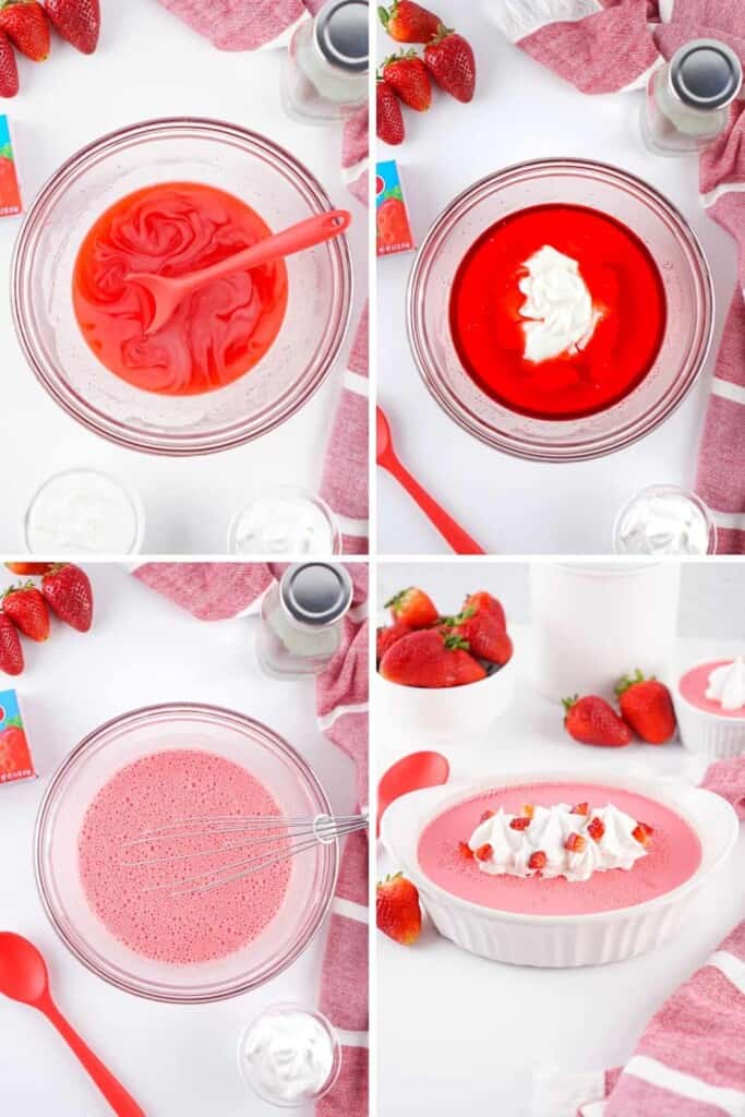 Overhead view of steps to make Greek Yogurt Protein Fluff.