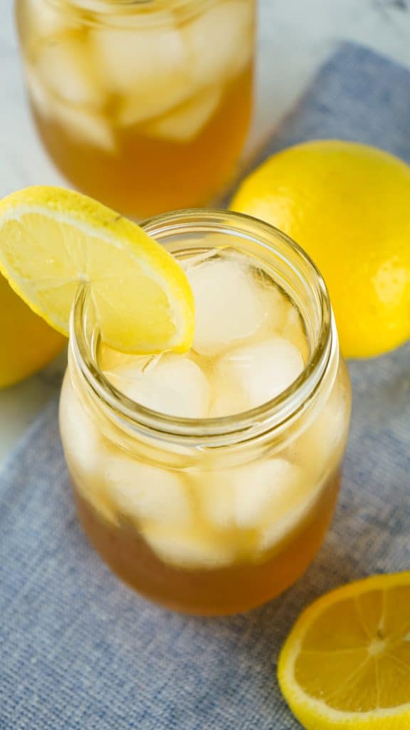 Overhead view of Arnold Palmer Cocktail made with iced tea and lemonade.