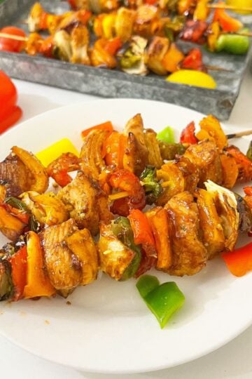 BBQ Grilled Chicken and Bell Pepper Kabobs.