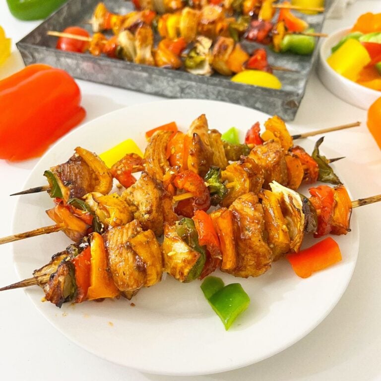 BBQ Grilled Chicken and Bell Pepper Kabobs.