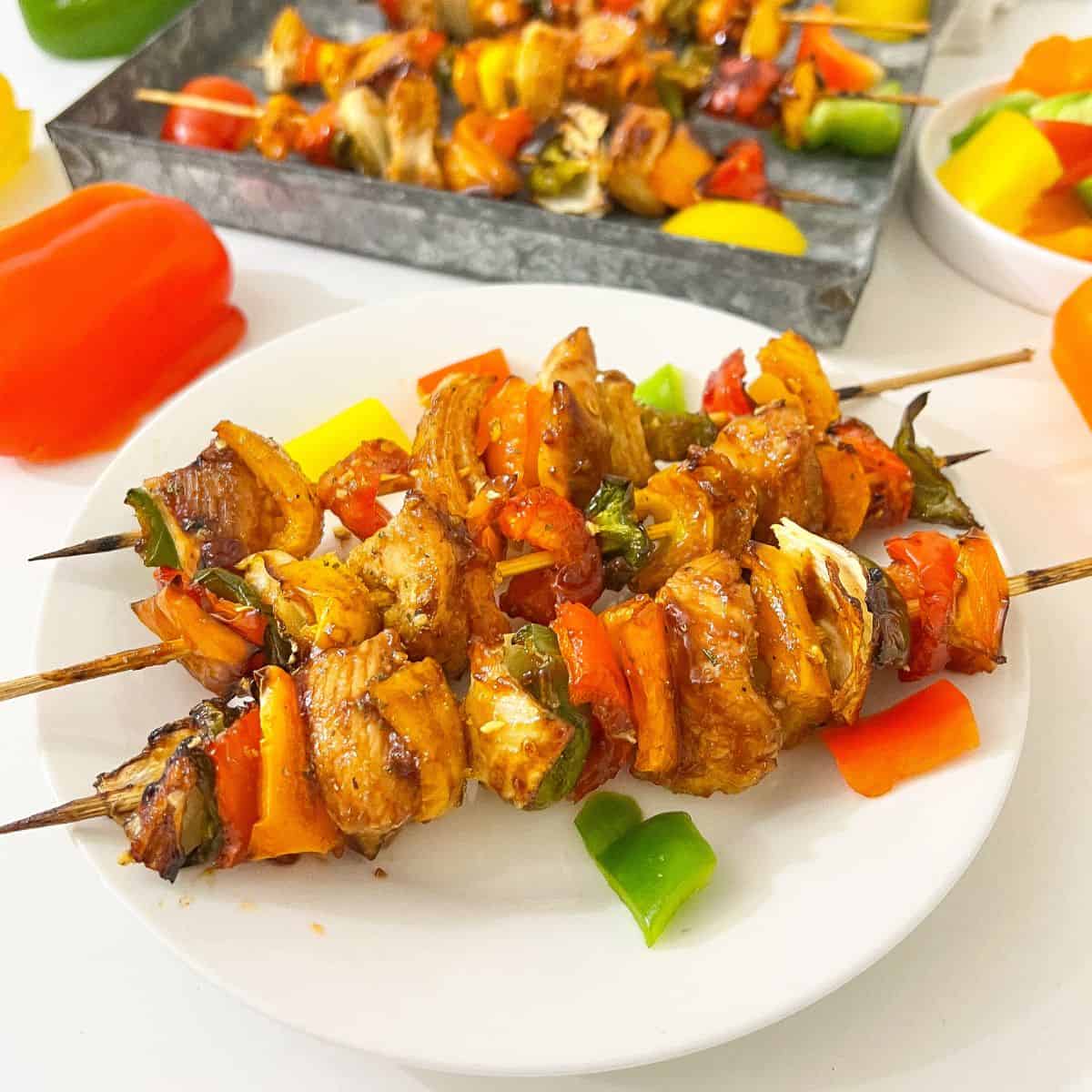 BBQ Grilled Chicken and Bell Pepper Kabobs.