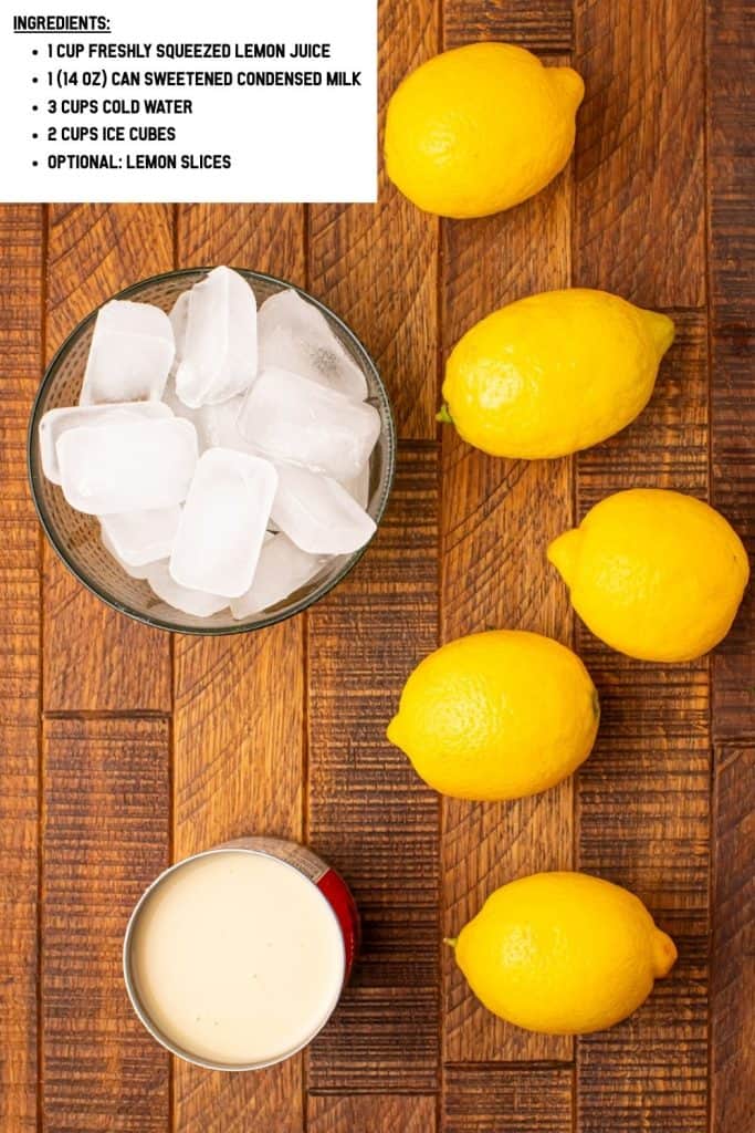 Overhead view of Creamy Lemonade Ingredients.