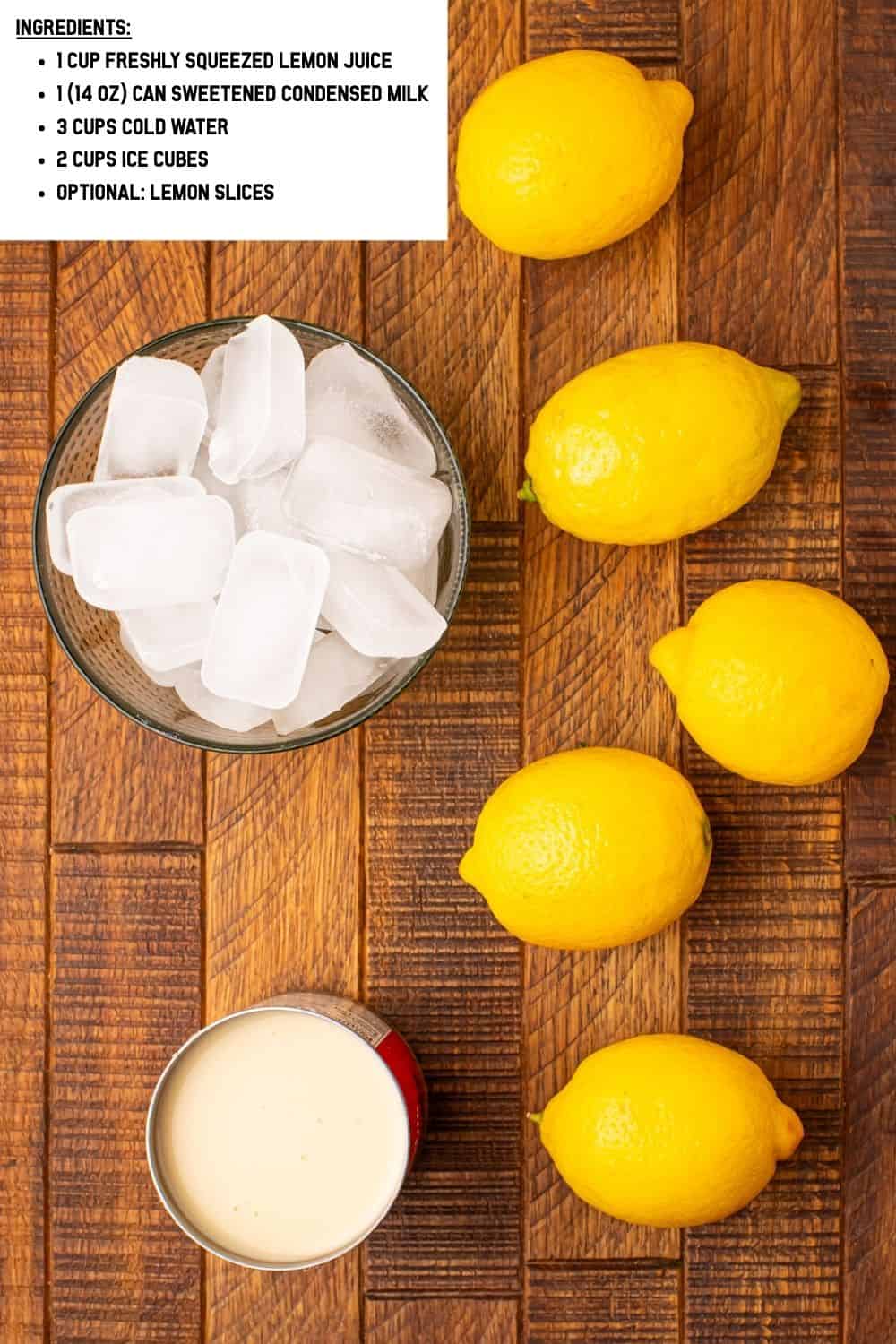Overhead view of Creamy Lemonade Ingredients.
