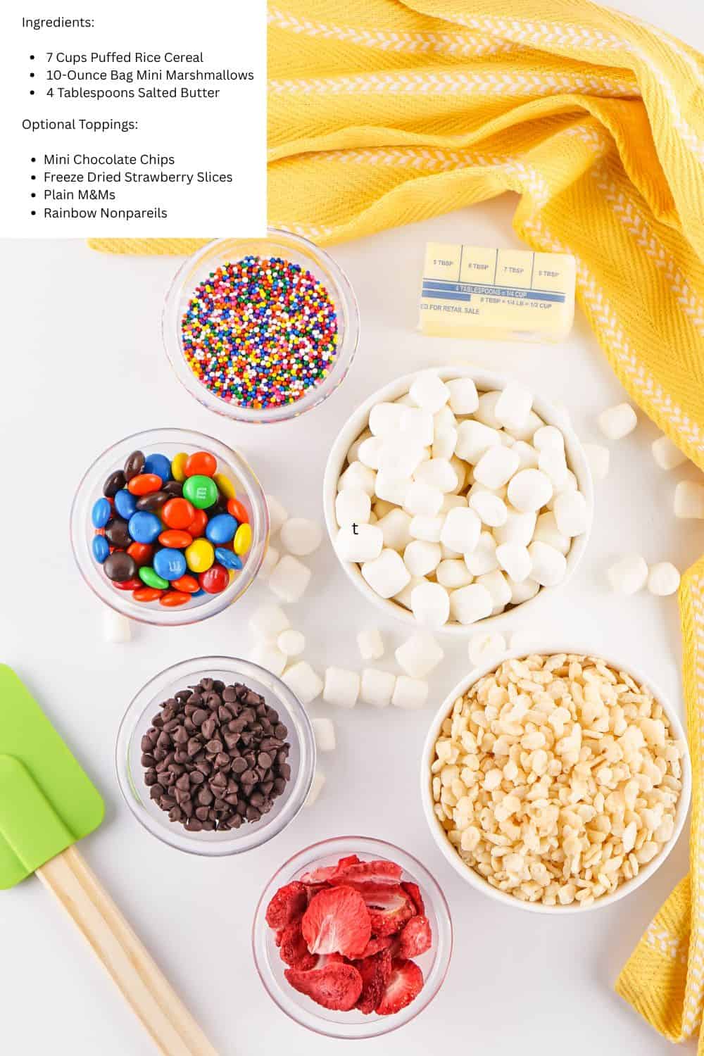 Overhead view of Rice Krispies Treats Ingredients.