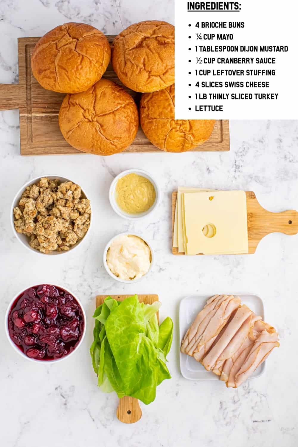 Overhead air fryer leftover turkey sandwich ingredients.