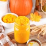 Overhead view of pumpkin puree.