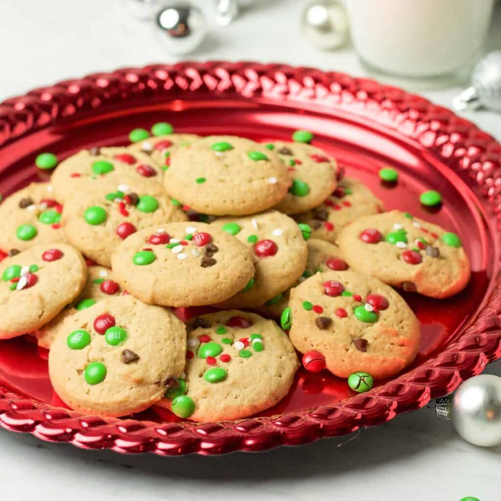 Overhead view of Cinnamon M & M Cookies.