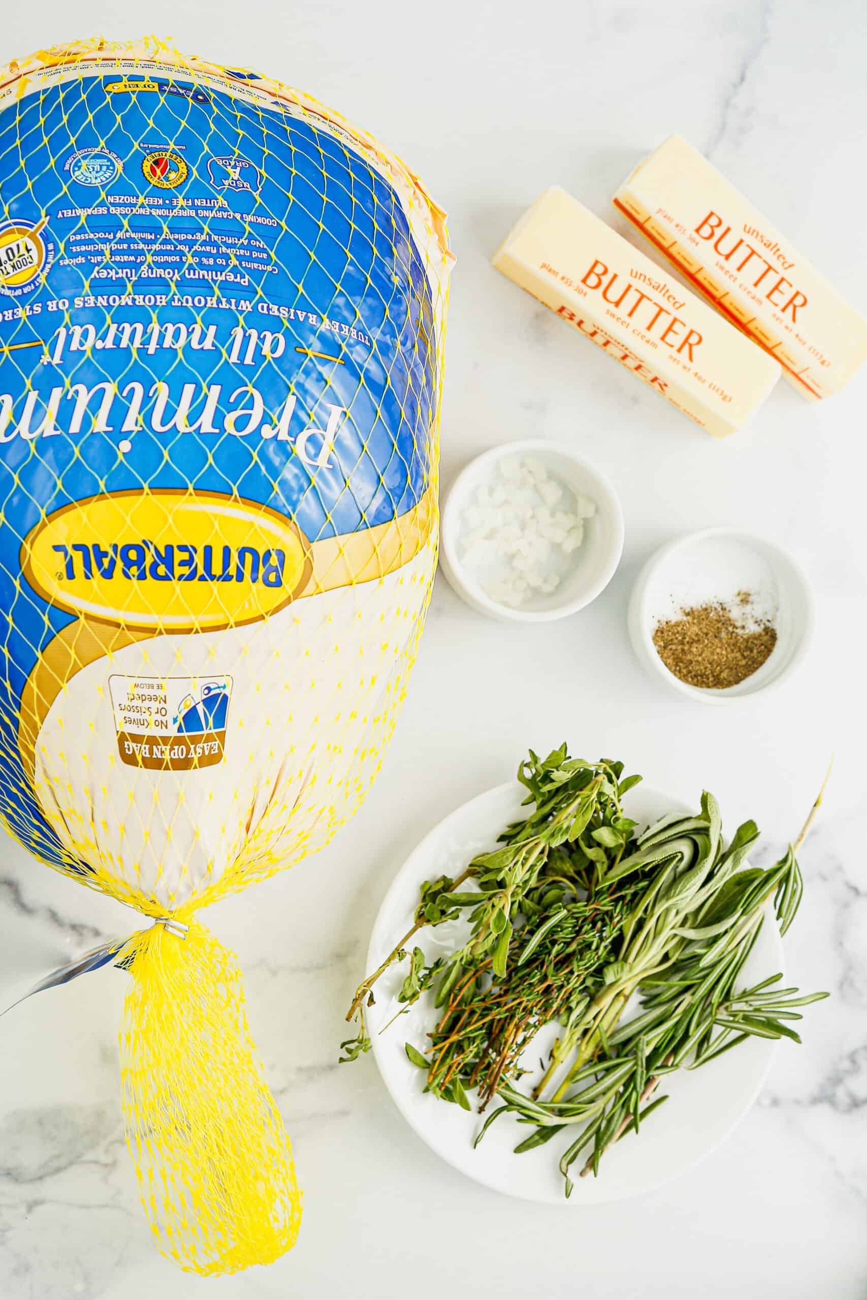 Overhead view of Herb Butter Turkey ingredients.