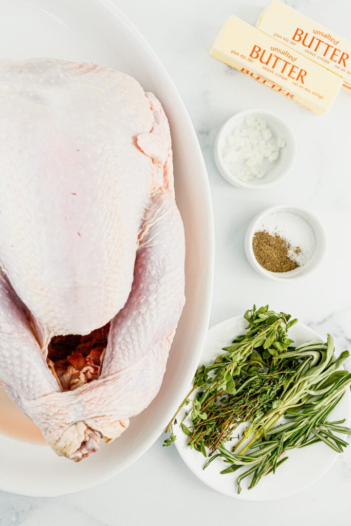 Overhead view of uncooked turkey