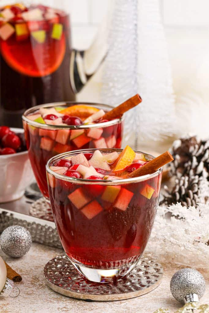 Two glass of Thanksgiving punch beside each other.