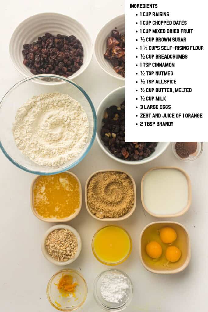 Overhead photo of ingredients for Instant Pot Christmas Pudding.