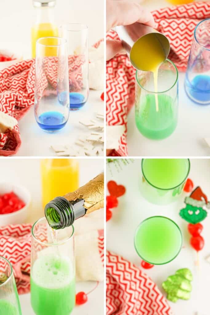Step-by-step photos of making a Grinch Cocktail.