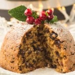 Christmas pudding with cranberries on top.