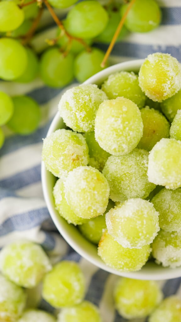 cloesup of green sugared frozen grapes