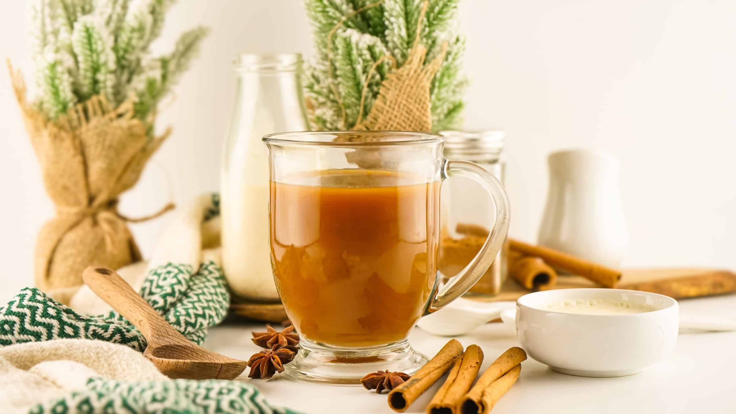 Coffee with eggnog creamer.