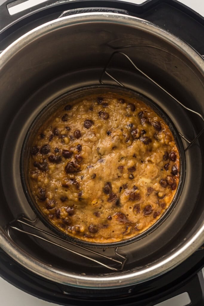 overhead view of cooked figgy pudding