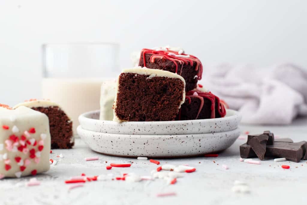 Brownie bites on a plate.