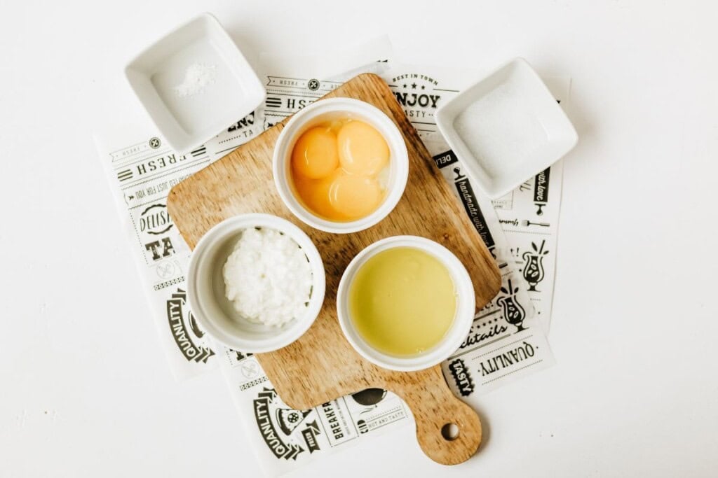 Overhead view of cottage cheese cloud bread ingredients