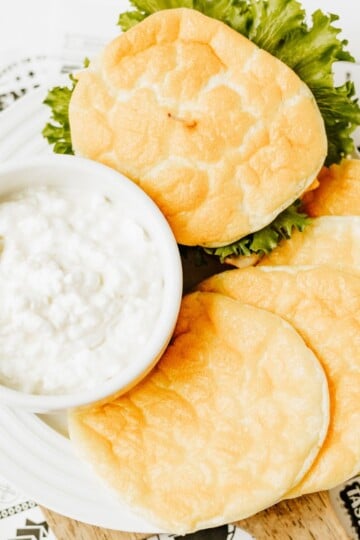 Overhead view of cottage cheese keto cloud bread.