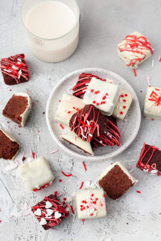 Overhead view of brownie bites.