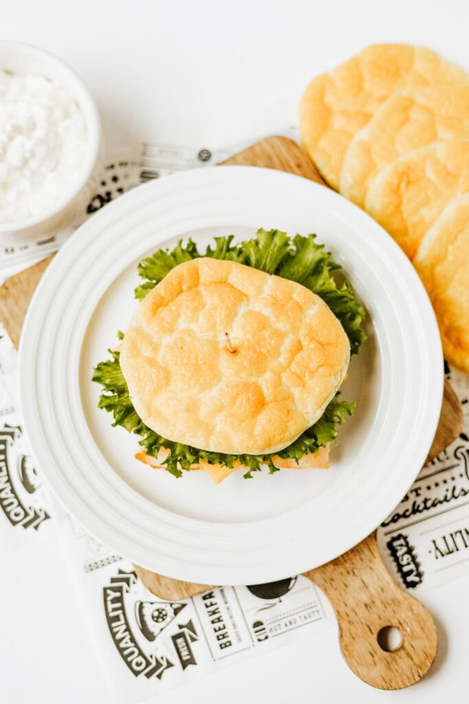 Overhead view of Keto cottage cheese sandwich.