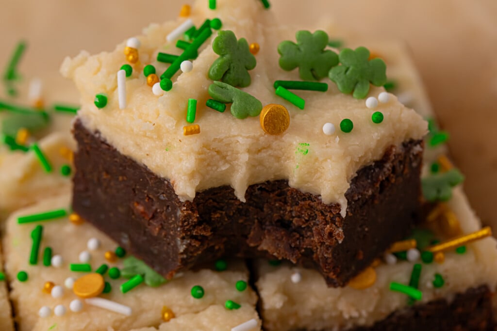 Guinness brownie with bite out.