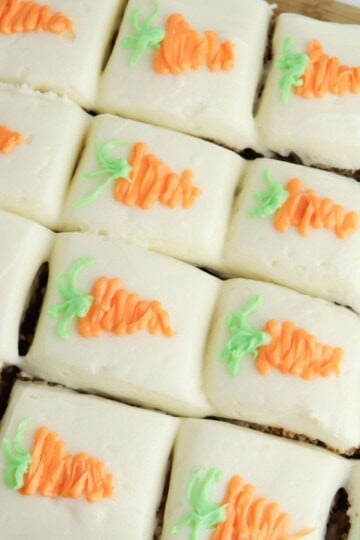 Overhead view of carrot cake bars.