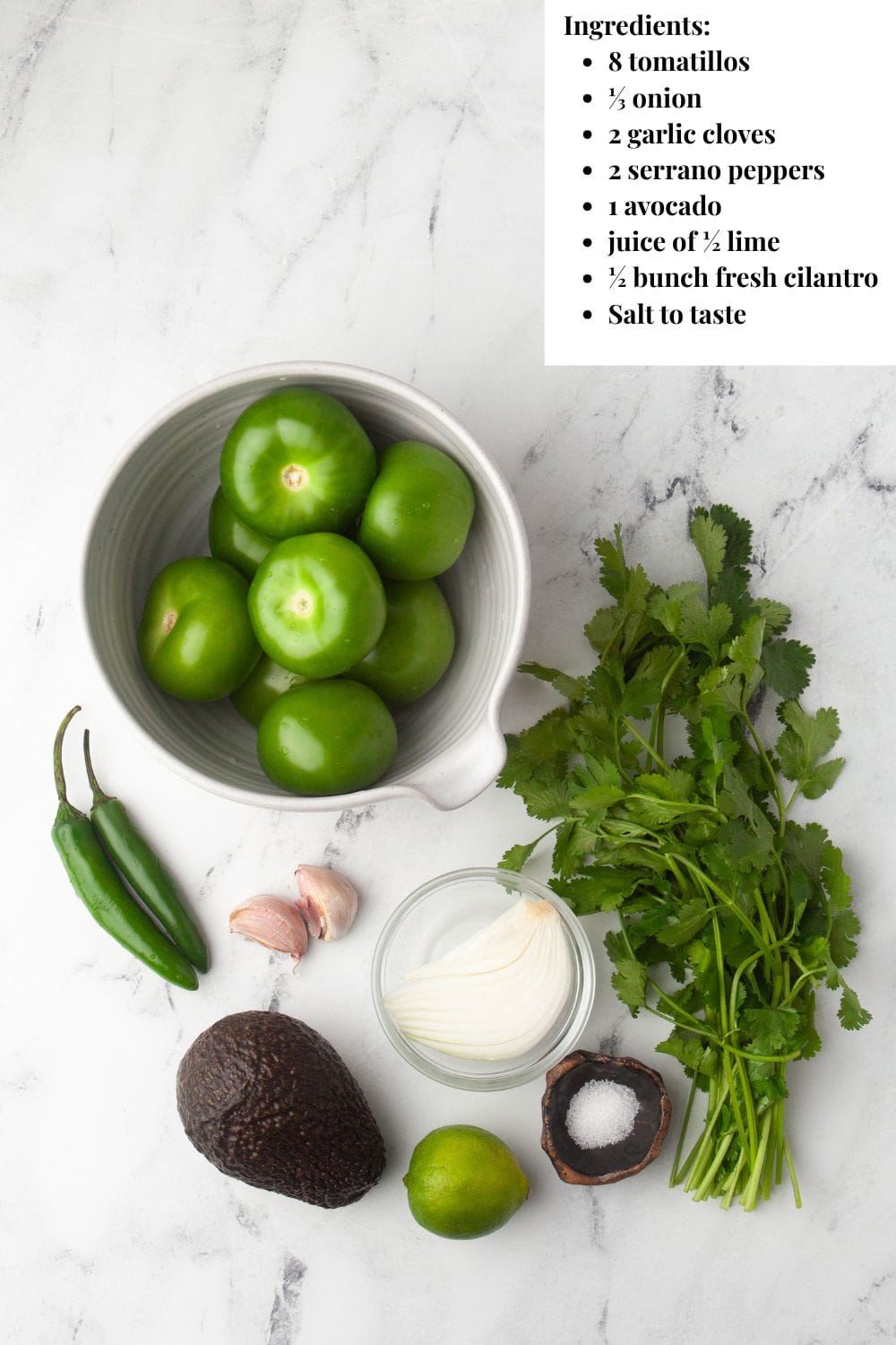 Avocado salsa verde recipe ingredients.