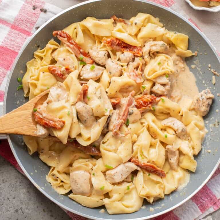 cheese tortellini chicken skillet featured image.