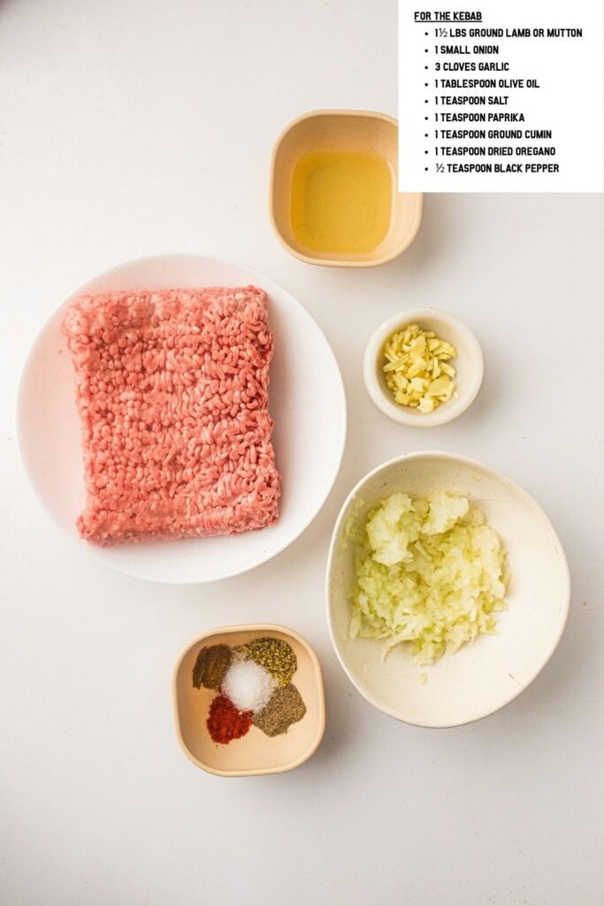 overhead view of ingredients for viral doner lamb wrap.