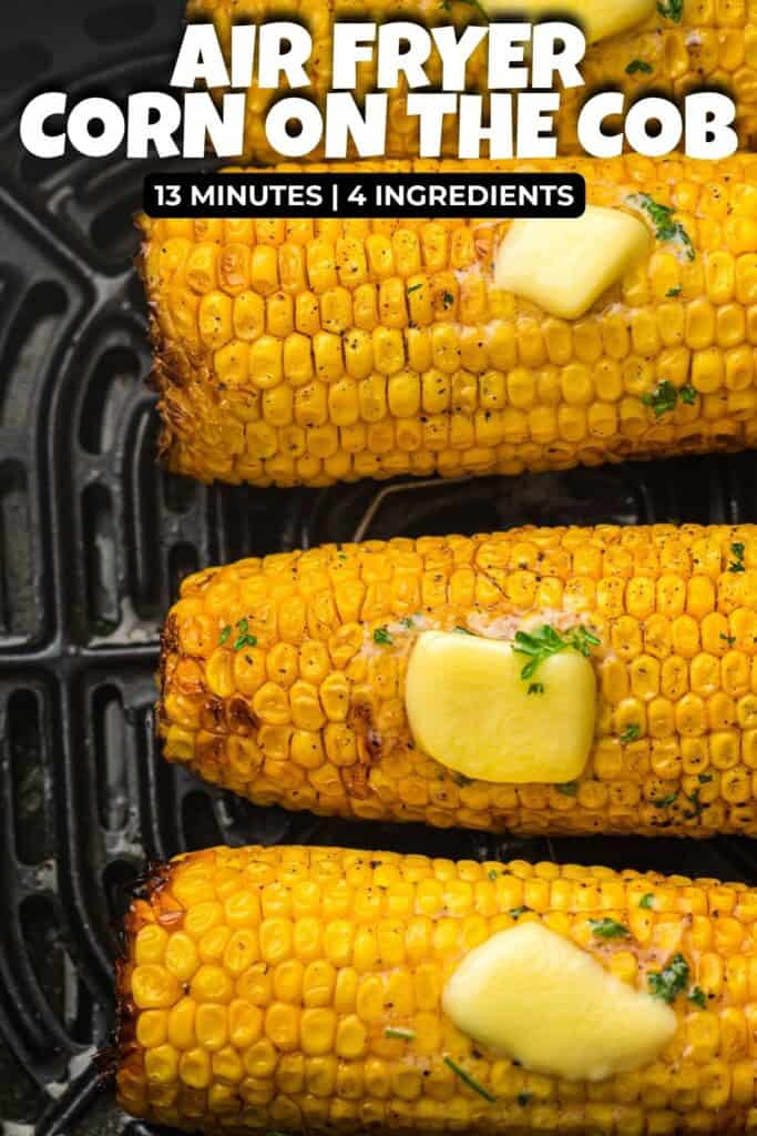 Air fryer corn-on-the-cob with melted butter pats