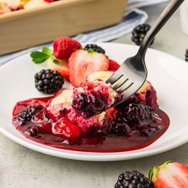 Easy vegan gluten free berry cobbler with mixed summer berries