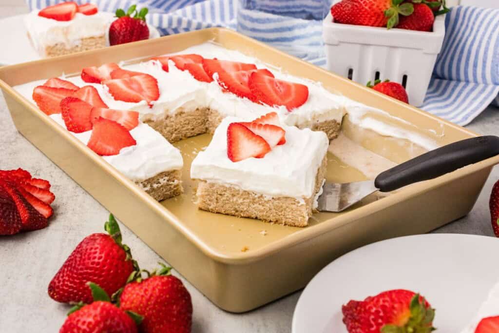 fresh strawberry cake in a pan