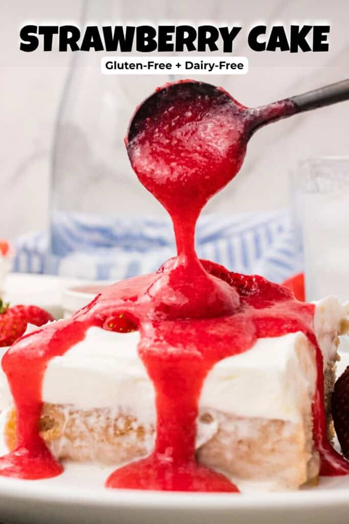 Fresh strawberry cake with strawberry purée drizzle, gluten-free and dairy-free dessert
