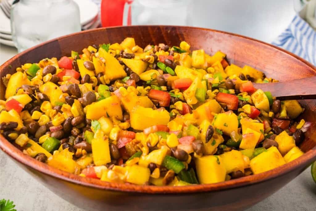 Mango black bean corn salad with lime cumin dressing