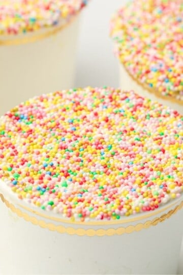 Viral dot cakes topped with rainbow nonpareil sprinkles