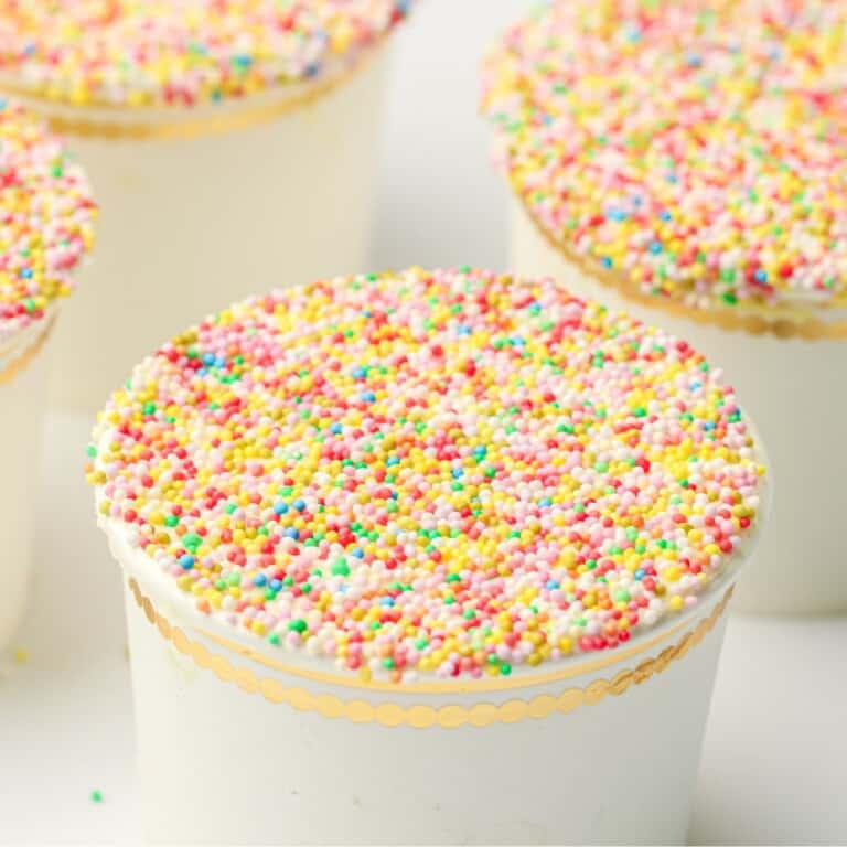 Viral dot cakes topped with rainbow nonpareil sprinkles