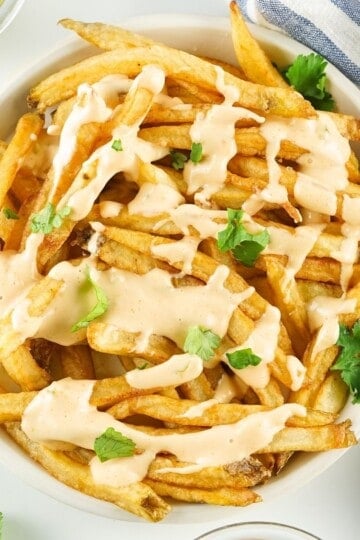 overhead drizzled fries
