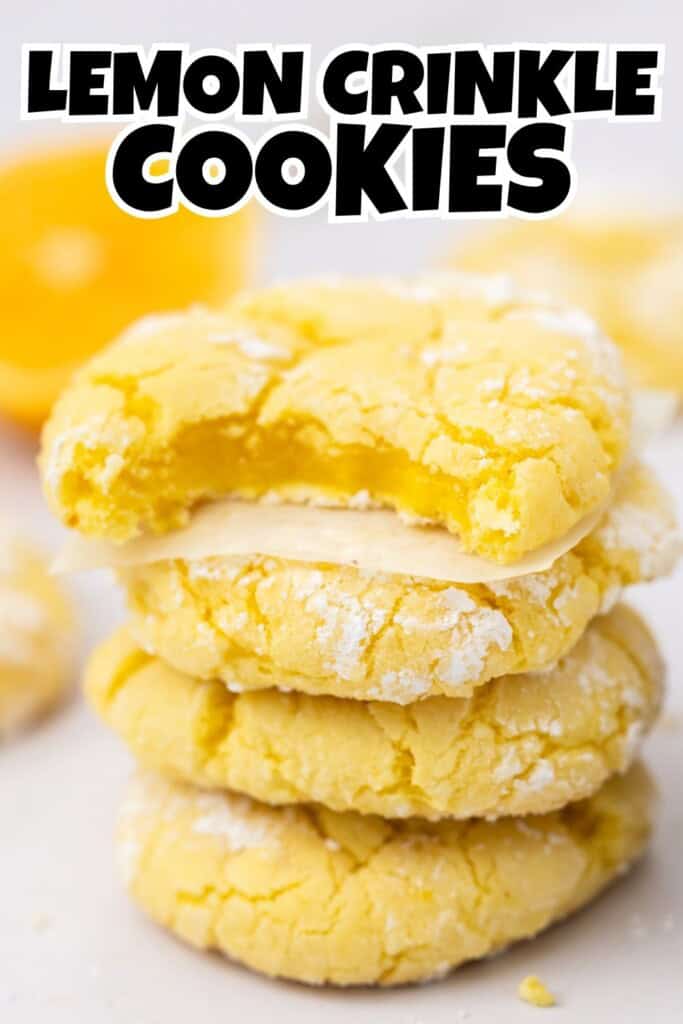 Lemon crinkle cookies with cake mix rolled in powdered sugar