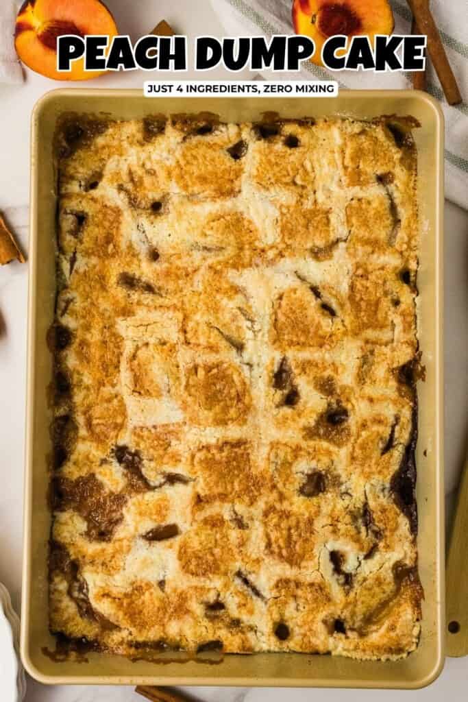 Overhead photo of peach dump cake